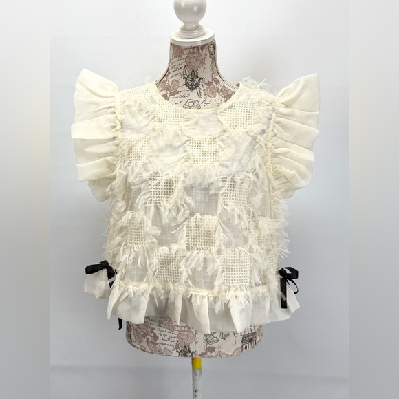 &MERCI Elegant Ivory Ruffle Blouse size L - Picture 11 of 15